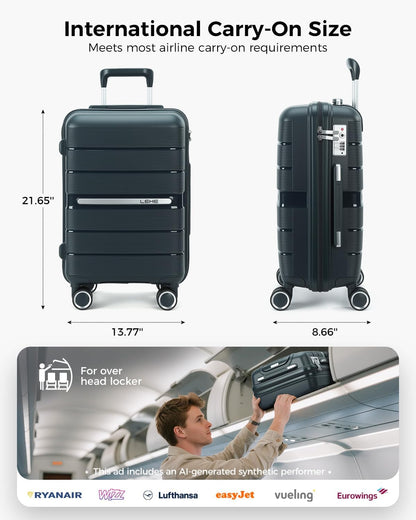 20 Inch Carry-on Luggage with Spinner Wheels, Hard Shell Suitcase with TSA Lock, Airline Approved, Rolling Suit Case for Travel Weekend Trips, Black Color
