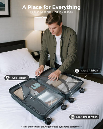 20 Inch Carry-on Luggage with Spinner Wheels, Hard Shell Suitcase with TSA Lock, Airline Approved, Rolling Suit Case for Travel Weekend Trips, Black Color