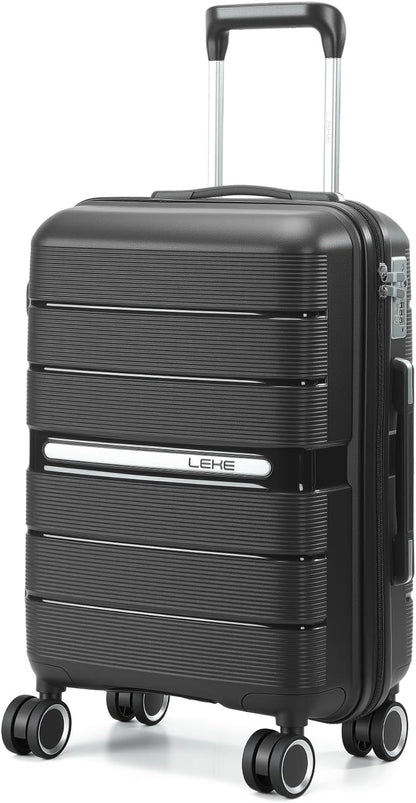 20 Inch Carry-on Luggage with Spinner Wheels, Hard Shell Suitcase with TSA Lock, Airline Approved, Rolling Suit Case for Travel Weekend Trips, Black Color