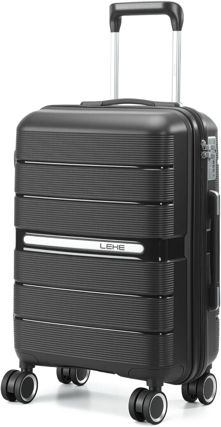 20 Inch Carry-on Luggage with Spinner Wheels, Hard Shell Suitcase with TSA Lock, Airline Approved, Rolling Suit Case for Travel Weekend Trips, Black Color