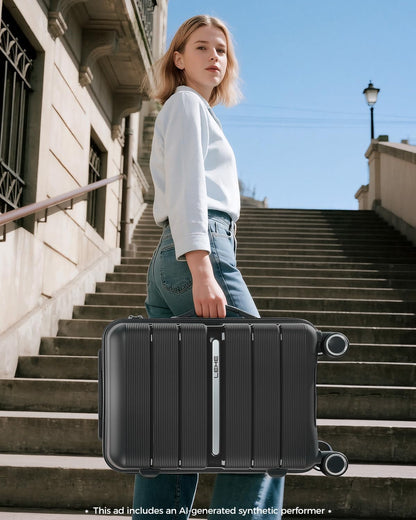 20 Inch Carry-on Luggage with Spinner Wheels, Hard Shell Suitcase with TSA Lock, Airline Approved, Rolling Suit Case for Travel Weekend Trips, Black Color