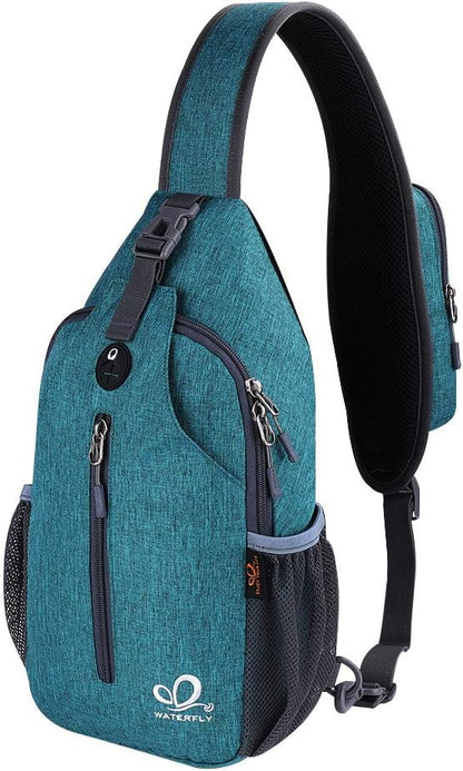 Crossbody Sling Backpack Sling Bag Travel Hiking Chest Bags Daypack (Teal blue) | Small Hiking bag,Multi-compartment storage,Water-resistant,Breathable back pad,Reversible adjustable shoulder strap