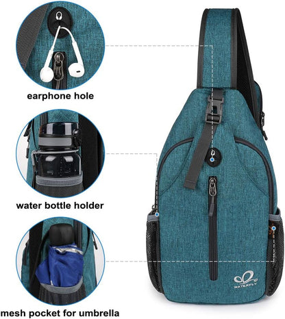 Crossbody Sling Backpack Sling Bag Travel Hiking Chest Bags Daypack (Teal blue) | Small Hiking bag,Multi-compartment storage,Water-resistant,Breathable back pad,Reversible adjustable shoulder strap
