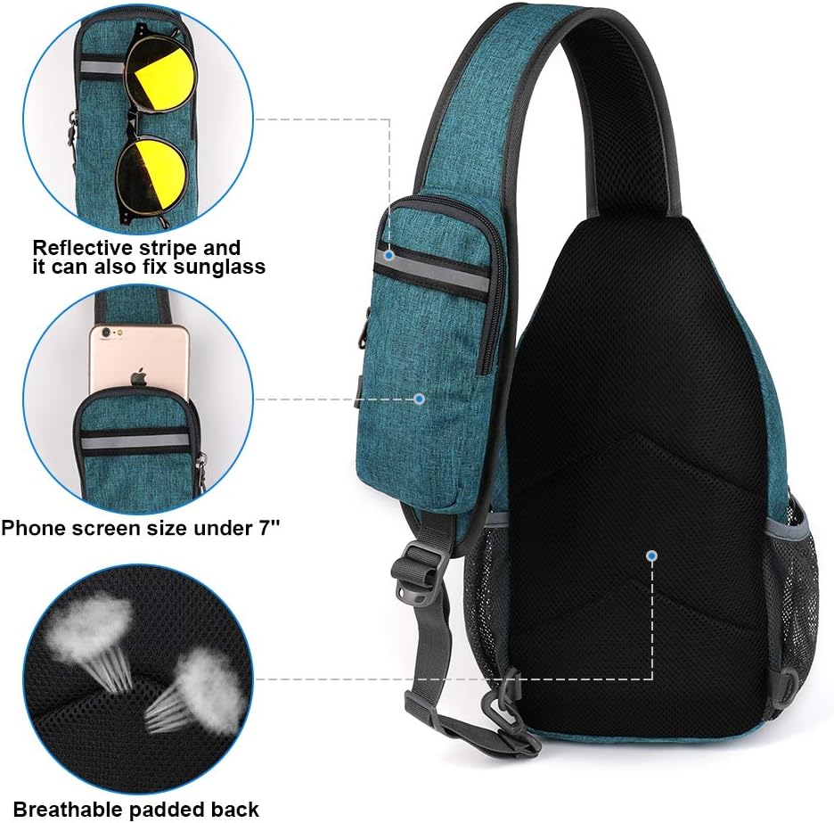 Crossbody Sling Backpack Sling Bag Travel Hiking Chest Bags Daypack (Teal blue) | Small Hiking bag,Multi-compartment storage,Water-resistant,Breathable back pad,Reversible adjustable shoulder strap