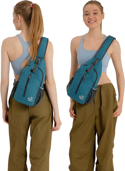 Crossbody Sling Backpack Sling Bag Travel Hiking Chest Bags Daypack (Teal blue) | Small Hiking bag,Multi-compartment storage,Water-resistant,Breathable back pad,Reversible adjustable shoulder strap