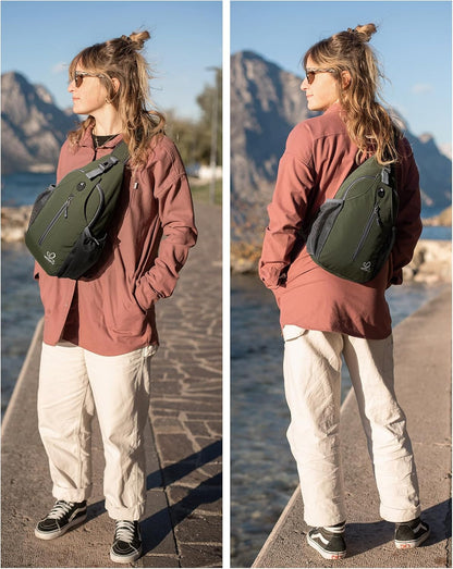Crossbody Sling Backpack Sling Bag Travel Hiking Chest Bags Daypack (Teal blue) | Small Hiking bag,Multi-compartment storage,Water-resistant,Breathable back pad,Reversible adjustable shoulder strap