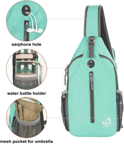 Crossbody Sling Backpack Sling Bag Travel Hiking Chest Bags Daypack (Teal blue) | Small Hiking bag,Multi-compartment storage,Water-resistant,Breathable back pad,Reversible adjustable shoulder strap