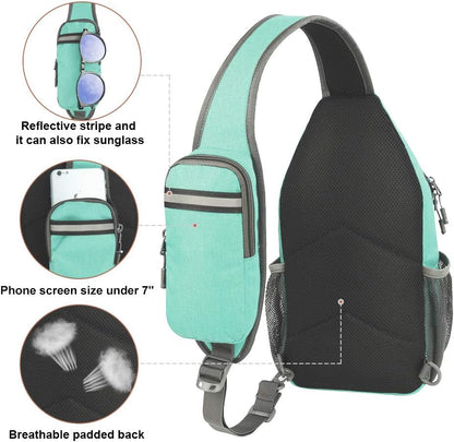 Crossbody Sling Backpack Sling Bag Travel Hiking Chest Bags Daypack (Teal blue) | Small Hiking bag,Multi-compartment storage,Water-resistant,Breathable back pad,Reversible adjustable shoulder strap