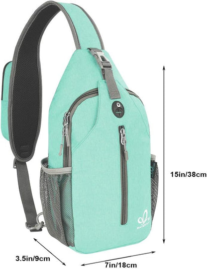 Crossbody Sling Backpack Sling Bag Travel Hiking Chest Bags Daypack (Teal blue) | Small Hiking bag,Multi-compartment storage,Water-resistant,Breathable back pad,Reversible adjustable shoulder strap
