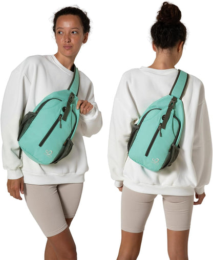 Crossbody Sling Backpack Sling Bag Travel Hiking Chest Bags Daypack (Teal blue) | Small Hiking bag,Multi-compartment storage,Water-resistant,Breathable back pad,Reversible adjustable shoulder strap