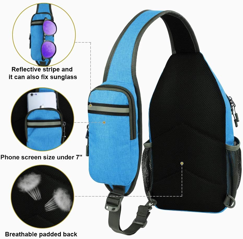 Crossbody Sling Backpack Sling Bag Travel Hiking Chest Bags Daypack (Teal blue) | Small Hiking bag,Multi-compartment storage,Water-resistant,Breathable back pad,Reversible adjustable shoulder strap