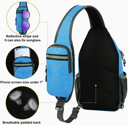 Crossbody Sling Backpack Sling Bag Travel Hiking Chest Bags Daypack (Teal blue) | Small Hiking bag,Multi-compartment storage,Water-resistant,Breathable back pad,Reversible adjustable shoulder strap