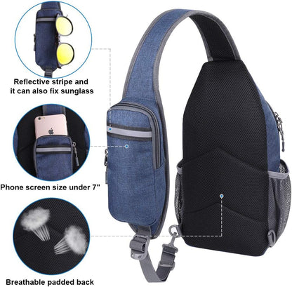 Crossbody Sling Backpack Sling Bag Travel Hiking Chest Bags Daypack (Teal blue) | Small Hiking bag,Multi-compartment storage,Water-resistant,Breathable back pad,Reversible adjustable shoulder strap