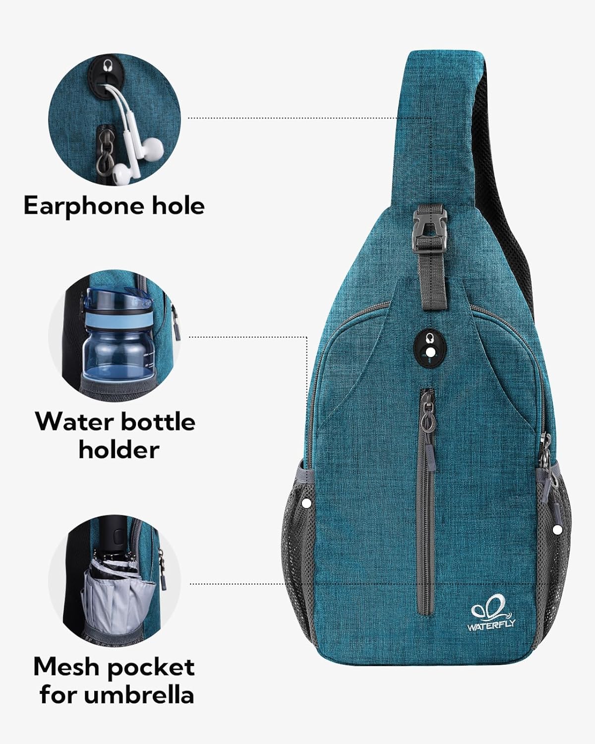 Crossbody Sling Backpack Sling Bag Travel Hiking Chest Bags Daypack (Teal blue) | Small Hiking bag,Multi-compartment storage,Water-resistant,Breathable back pad,Reversible adjustable shoulder strap