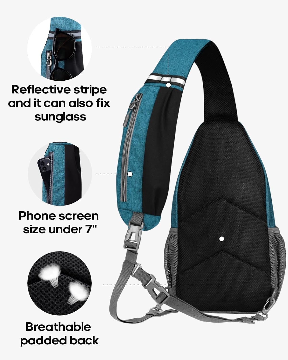 Crossbody Sling Backpack Sling Bag Travel Hiking Chest Bags Daypack (Teal blue) | Small Hiking bag,Multi-compartment storage,Water-resistant,Breathable back pad,Reversible adjustable shoulder strap