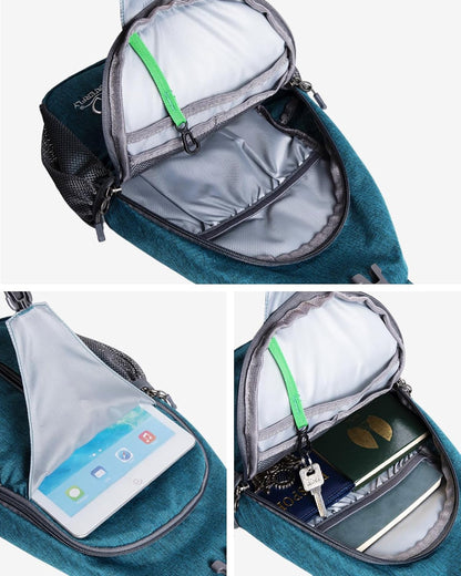 Crossbody Sling Backpack Sling Bag Travel Hiking Chest Bags Daypack (Teal blue) | Small Hiking bag,Multi-compartment storage,Water-resistant,Breathable back pad,Reversible adjustable shoulder strap
