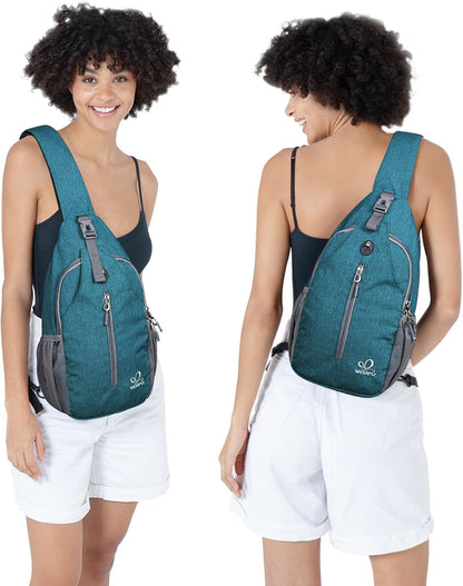 Crossbody Sling Backpack Sling Bag Travel Hiking Chest Bags Daypack (Teal blue) | Small Hiking bag,Multi-compartment storage,Water-resistant,Breathable back pad,Reversible adjustable shoulder strap