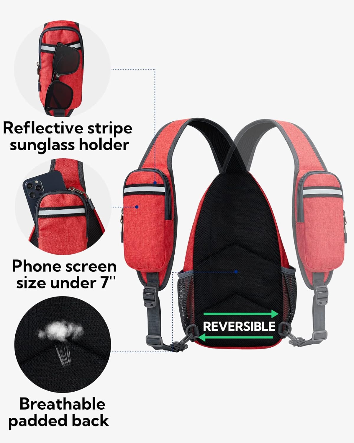 Crossbody Sling Backpack Sling Bag Travel Hiking Chest Bags Daypack (Teal blue) | Small Hiking bag,Multi-compartment storage,Water-resistant,Breathable back pad,Reversible adjustable shoulder strap