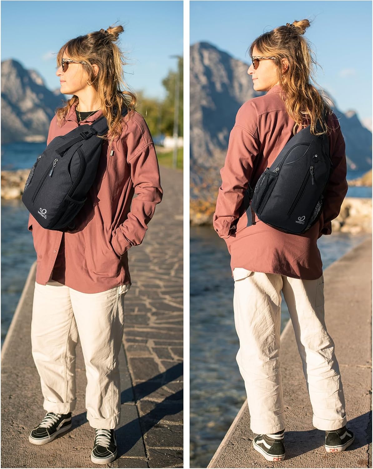 Crossbody Sling Backpack Sling Bag Travel Hiking Chest Bags Daypack (Teal blue) | Small Hiking bag,Multi-compartment storage,Water-resistant,Breathable back pad,Reversible adjustable shoulder strap
