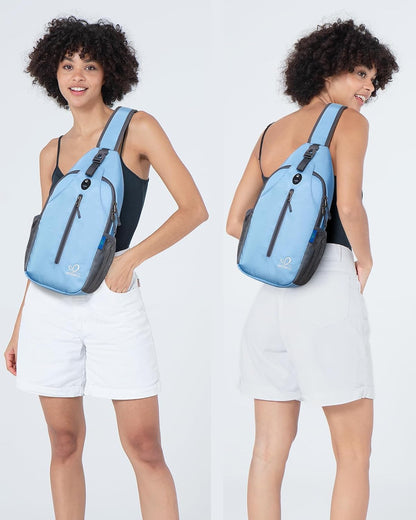 Crossbody Sling Backpack Sling Bag Travel Hiking Chest Bags Daypack (Teal blue) | Small Hiking bag,Multi-compartment storage,Water-resistant,Breathable back pad,Reversible adjustable shoulder strap