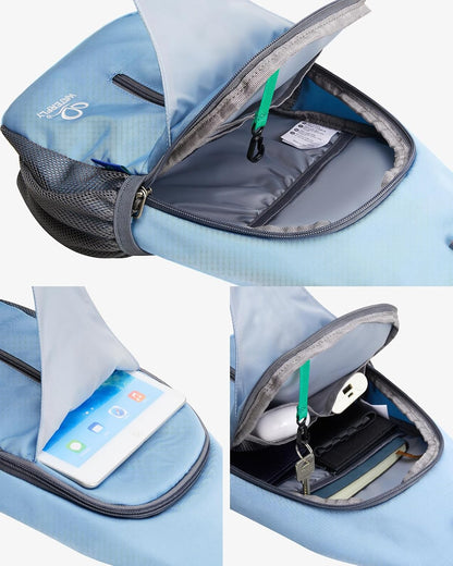 Crossbody Sling Backpack Sling Bag Travel Hiking Chest Bags Daypack (Teal blue) | Small Hiking bag,Multi-compartment storage,Water-resistant,Breathable back pad,Reversible adjustable shoulder strap