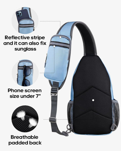 Crossbody Sling Backpack Sling Bag Travel Hiking Chest Bags Daypack (Teal blue) | Small Hiking bag,Multi-compartment storage,Water-resistant,Breathable back pad,Reversible adjustable shoulder strap