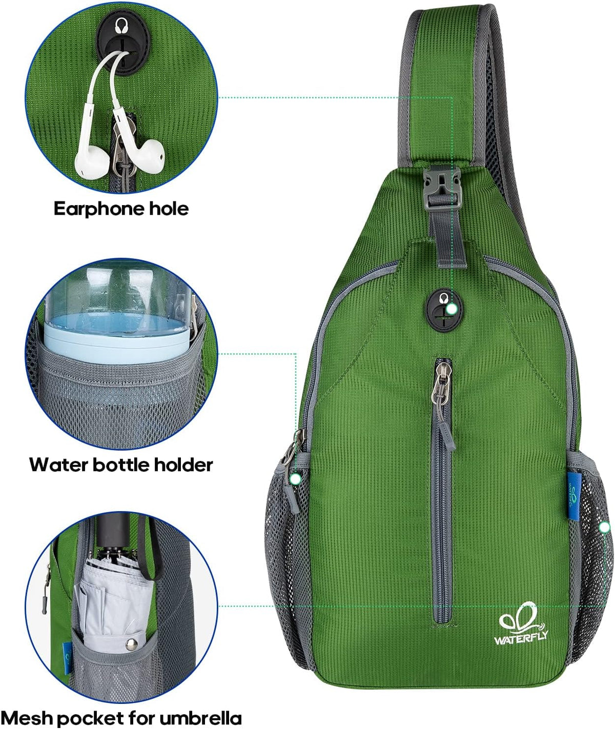 Crossbody Sling Backpack Sling Bag Travel Hiking Chest Bags Daypack (Teal blue) | Small Hiking bag,Multi-compartment storage,Water-resistant,Breathable back pad,Reversible adjustable shoulder strap