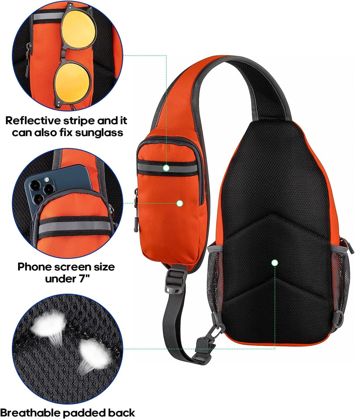 Crossbody Sling Backpack Sling Bag Travel Hiking Chest Bags Daypack (Teal blue) | Small Hiking bag,Multi-compartment storage,Water-resistant,Breathable back pad,Reversible adjustable shoulder strap