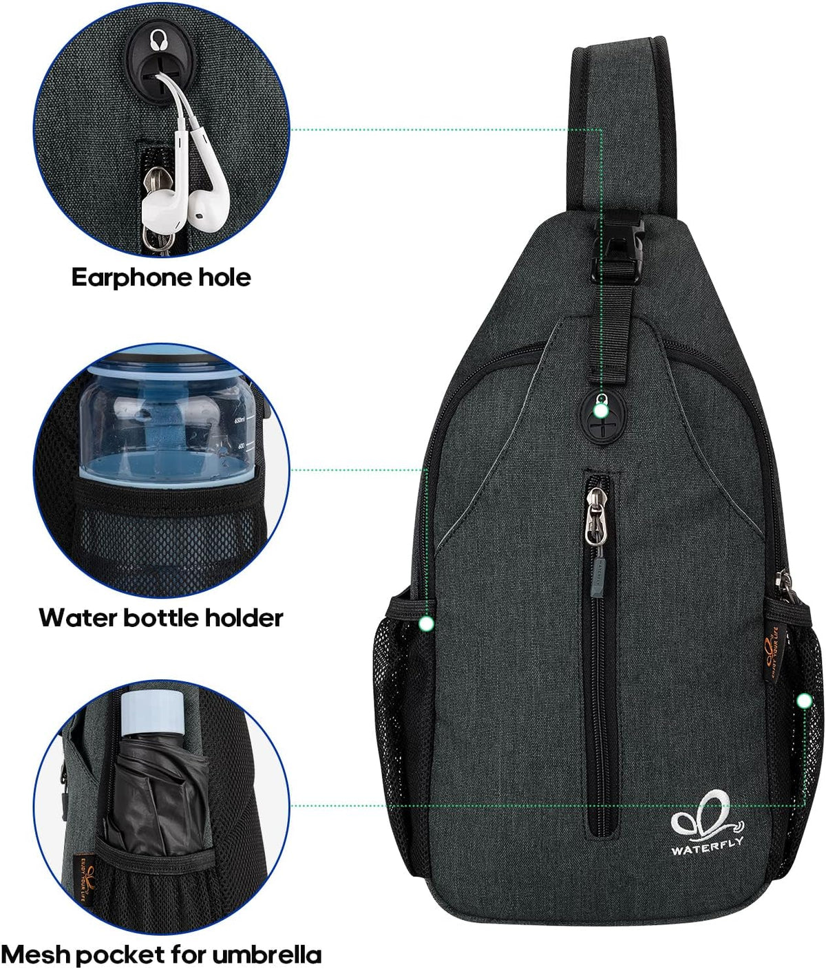 Crossbody Sling Backpack Sling Bag Travel Hiking Chest Bags Daypack (Teal blue) | Small Hiking bag,Multi-compartment storage,Water-resistant,Breathable back pad,Reversible adjustable shoulder strap