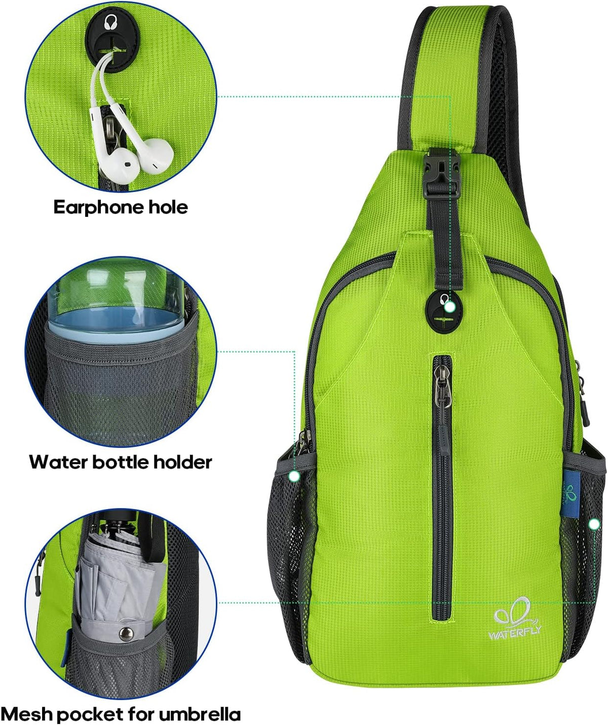 Crossbody Sling Backpack Sling Bag Travel Hiking Chest Bags Daypack (Teal blue) | Small Hiking bag,Multi-compartment storage,Water-resistant,Breathable back pad,Reversible adjustable shoulder strap