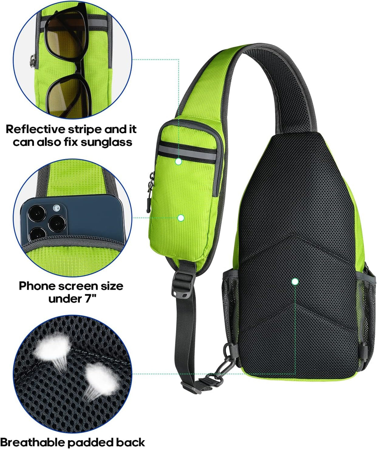 Crossbody Sling Backpack Sling Bag Travel Hiking Chest Bags Daypack (Teal blue) | Small Hiking bag,Multi-compartment storage,Water-resistant,Breathable back pad,Reversible adjustable shoulder strap