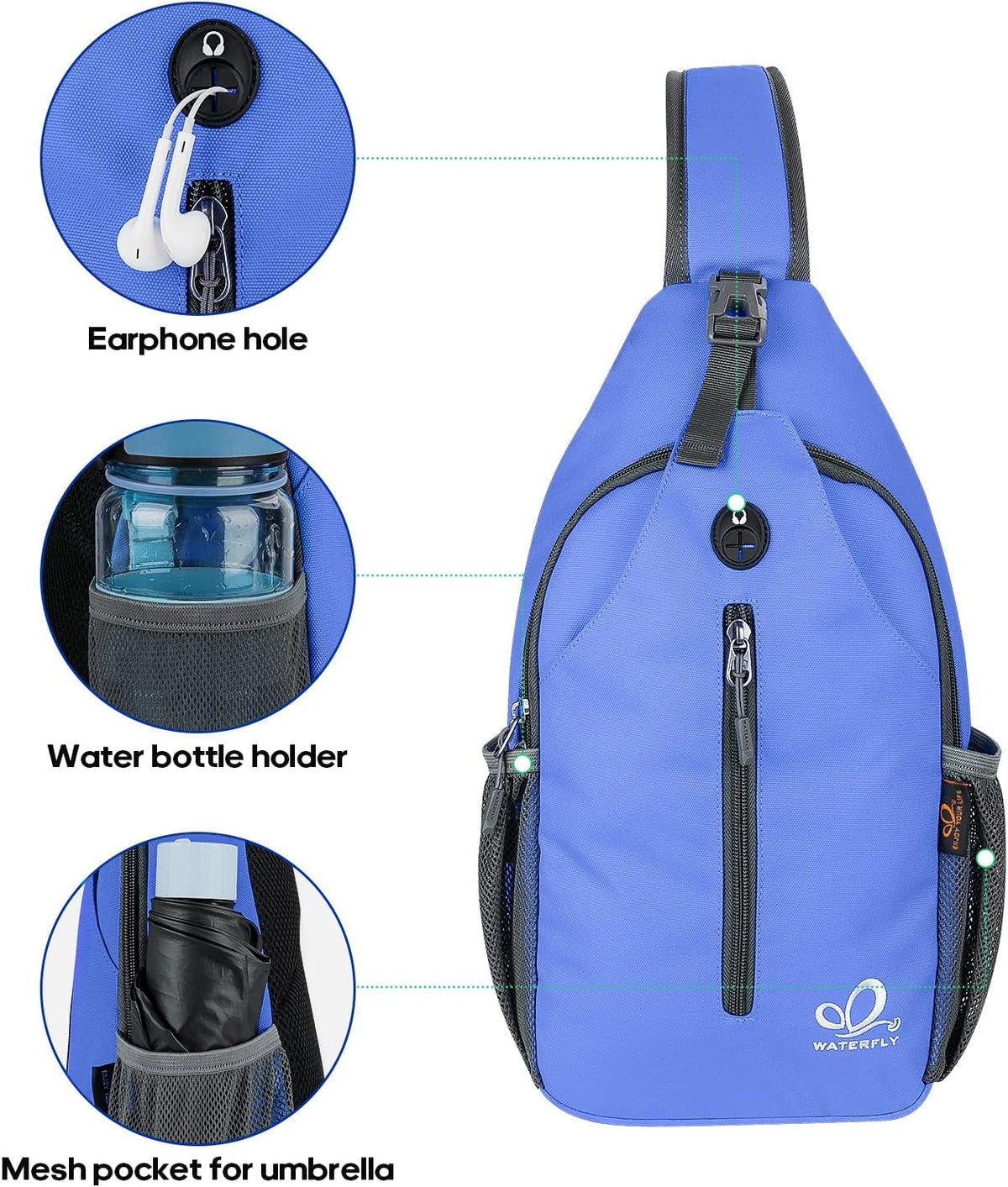 Crossbody Sling Backpack Sling Bag Travel Hiking Chest Bags Daypack (Teal blue) | Small Hiking bag,Multi-compartment storage,Water-resistant,Breathable back pad,Reversible adjustable shoulder strap