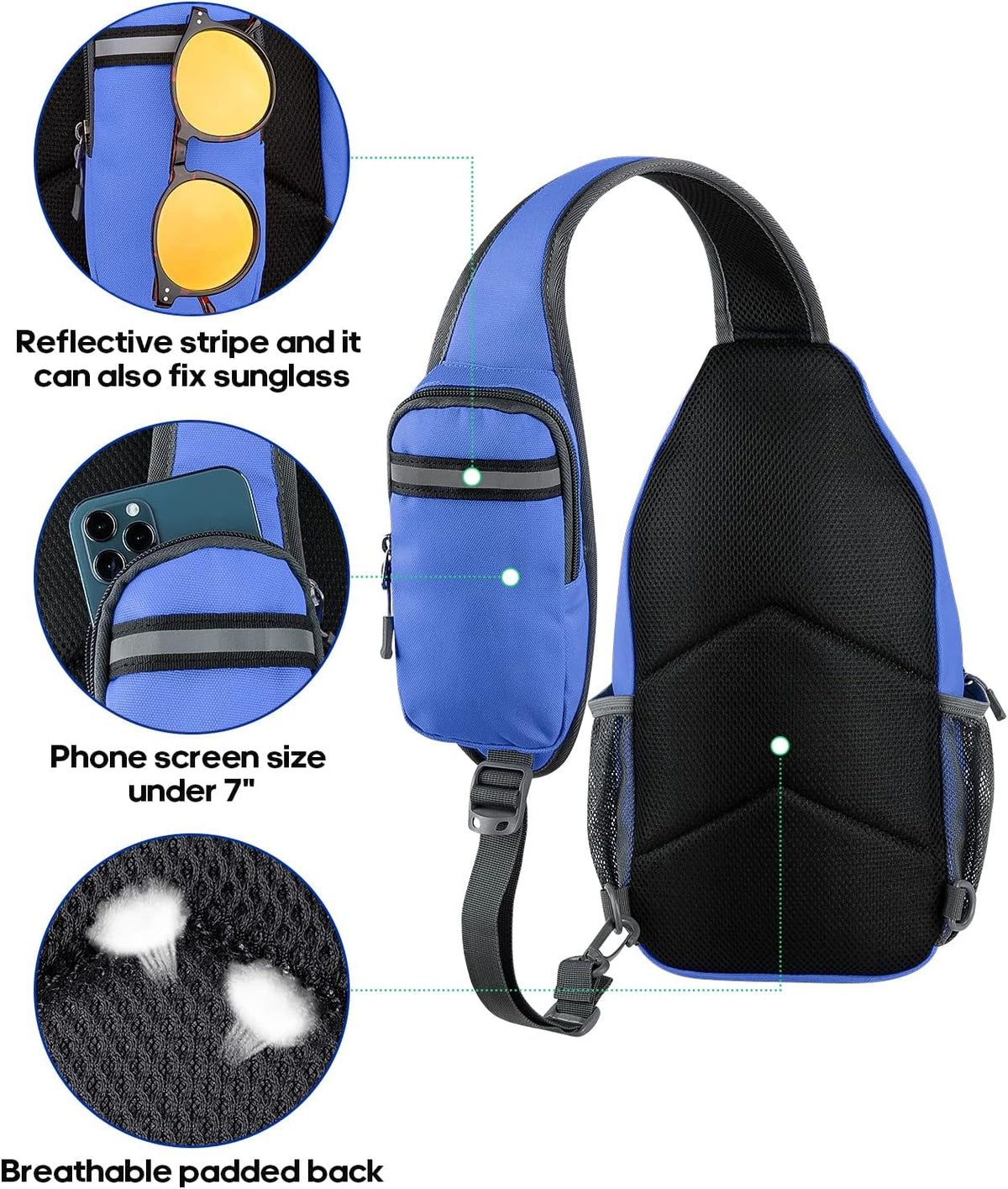Crossbody Sling Backpack Sling Bag Travel Hiking Chest Bags Daypack (Teal blue) | Small Hiking bag,Multi-compartment storage,Water-resistant,Breathable back pad,Reversible adjustable shoulder strap