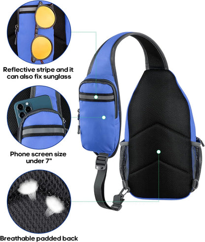 Crossbody Sling Backpack Sling Bag Travel Hiking Chest Bags Daypack (Teal blue) | Small Hiking bag,Multi-compartment storage,Water-resistant,Breathable back pad,Reversible adjustable shoulder strap