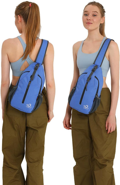 Crossbody Sling Backpack Sling Bag Travel Hiking Chest Bags Daypack (Teal blue) | Small Hiking bag,Multi-compartment storage,Water-resistant,Breathable back pad,Reversible adjustable shoulder strap