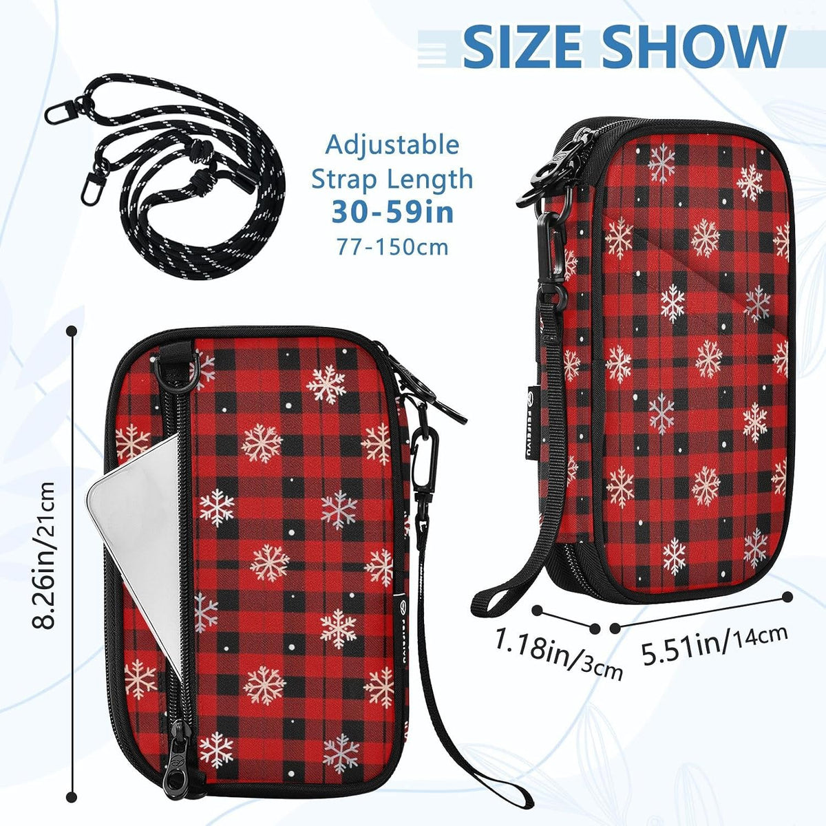 Travel Document Organizer 8.26×5.51×1.18 In | Scratch Resistant Polyester RFID Blocking Multi-Way Carry for Men Women Travel Snowflake Plaid