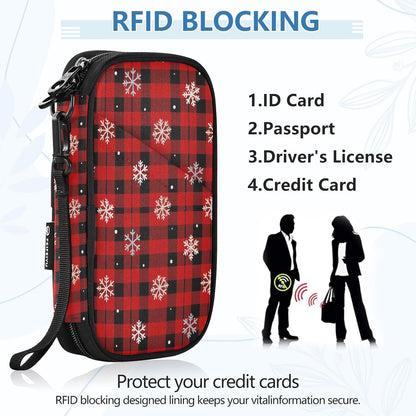 Travel Document Organizer 8.26×5.51×1.18 In | Scratch Resistant Polyester RFID Blocking Multi-Way Carry for Men Women Travel Snowflake Plaid