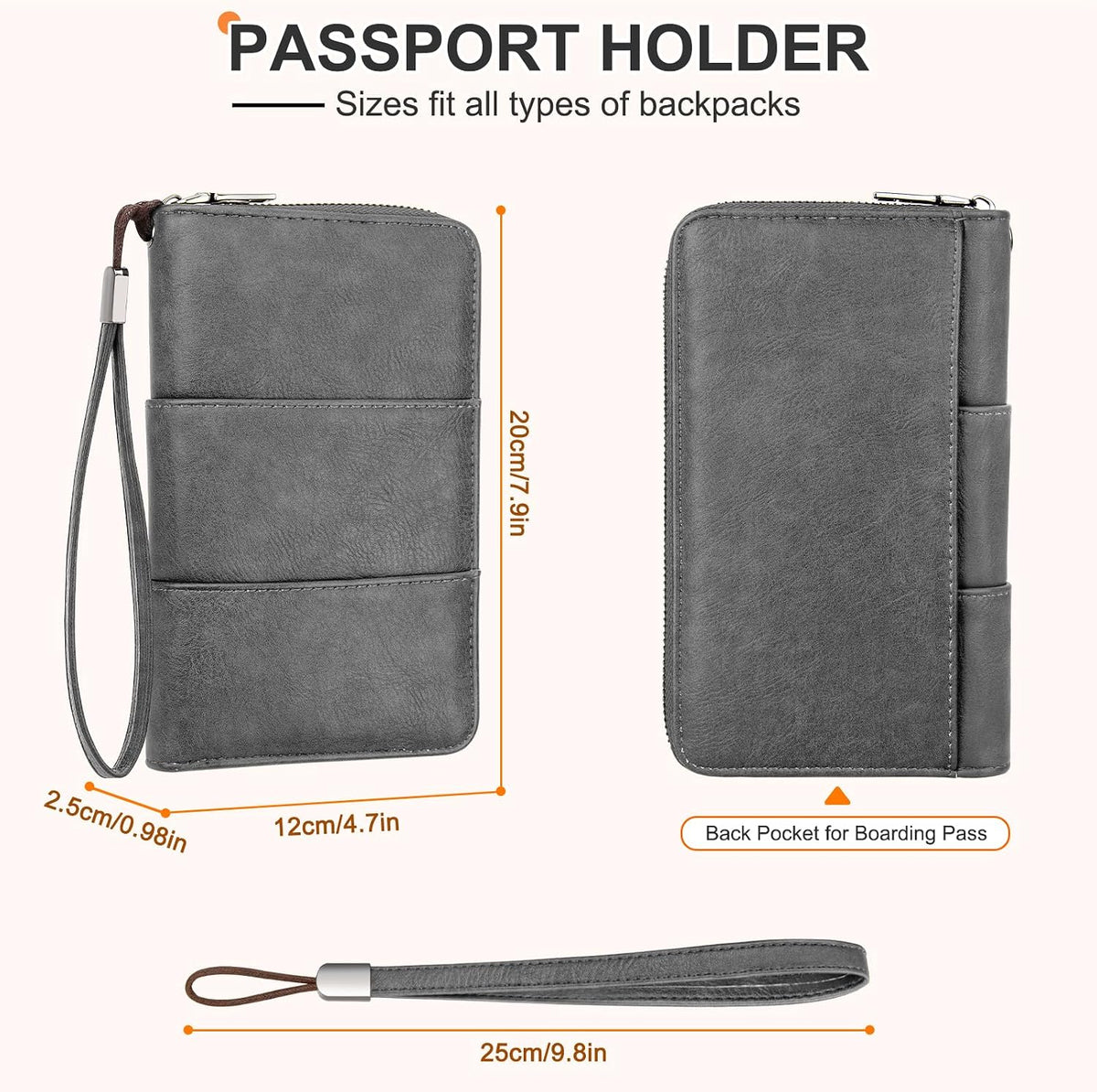 RFID Family Passport Holder Wallet - Travel Document Organizer | PU Leather, with Wristlet, Zipper, Cards, Boarding Pass, ID, Cash, Ticket Pockets,Travel Essentials Gifts for Women Men