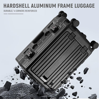 20 Inch Carry On Luggage TSA Approved, Aluminum Frame Zipperless Luggage Carry On with Compartment for Short Trips, ABS+PC Hard Shell Suitcases with Spinner Wheels, Black