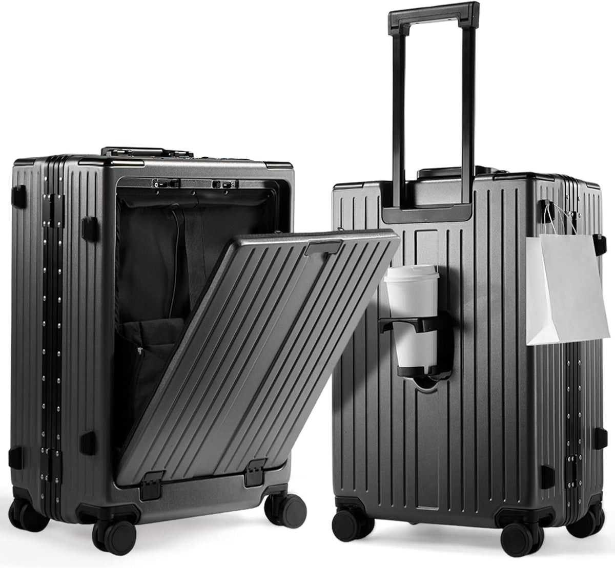 20 Inch Carry On Luggage TSA Approved, Aluminum Frame Zipperless Luggage Carry On with Compartment for Short Trips, ABS+PC Hard Shell Suitcases with Spinner Wheels, Black