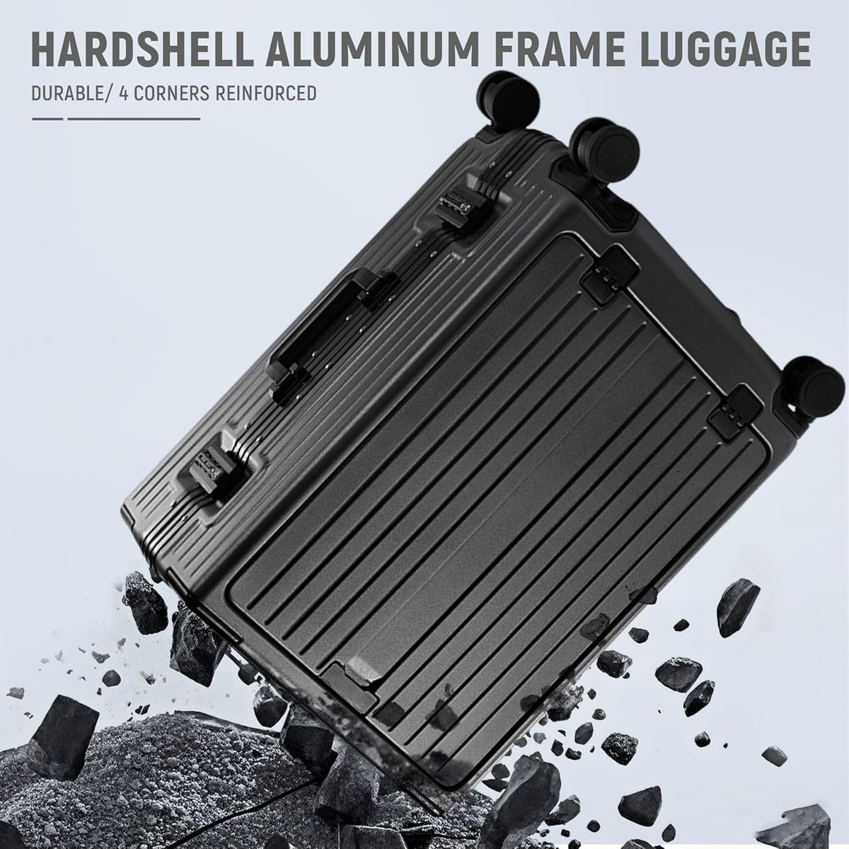 20 Inch Carry On Luggage TSA Approved, Aluminum Frame Zipperless Luggage Carry On with Compartment for Short Trips, ABS+PC Hard Shell Suitcases with Spinner Wheels, Black