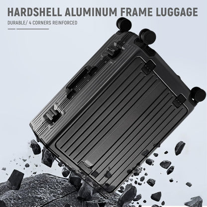 20 Inch Carry On Luggage TSA Approved, Aluminum Frame Zipperless Luggage Carry On with Compartment for Short Trips, ABS+PC Hard Shell Suitcases with Spinner Wheels, Black