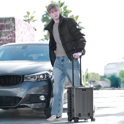 20 Inch Carry On Luggage TSA Approved, Aluminum Frame Zipperless Luggage Carry On with Compartment for Short Trips, ABS+PC Hard Shell Suitcases with Spinner Wheels, Black