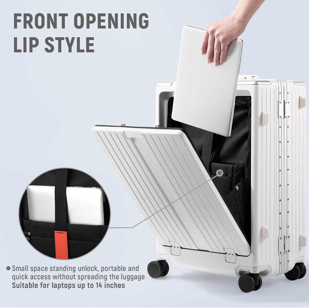 20 Inch Carry On Luggage TSA Approved, Aluminum Frame Zipperless Luggage Carry On with Compartment for Short Trips, ABS+PC Hard Shell Suitcases with Spinner Wheels, Black