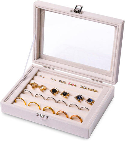 Tiny 12 Grid Earring Organizer Tray, Velvet Jewelry Box with Lid | Jewelry Tray With Lid,Adjuatable Dividers,Velvet Lining,Earring Organizer Box, Display Case,Drawer Insert,Gift For Women