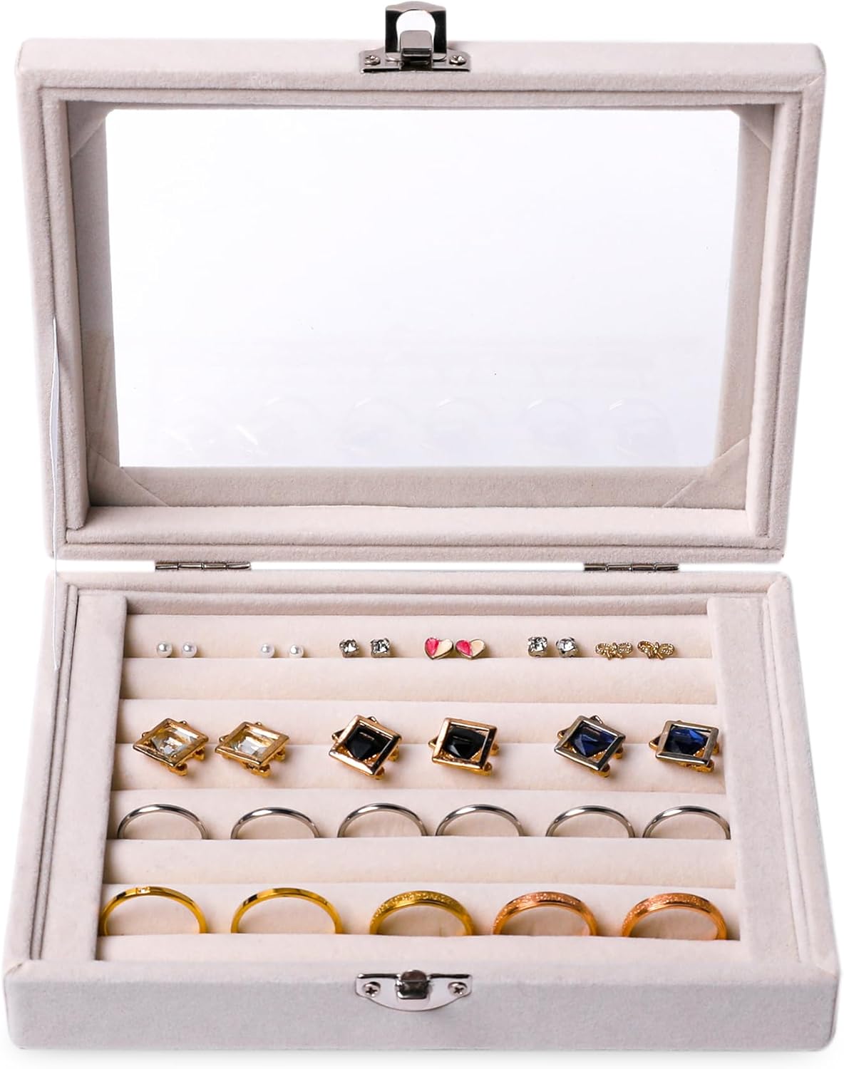 Tiny 12 Grid Earring Organizer Tray, Velvet Jewelry Box with Lid | Jewelry Tray With Lid,Adjuatable Dividers,Velvet Lining,Earring Organizer Box, Display Case,Drawer Insert,Gift For Women