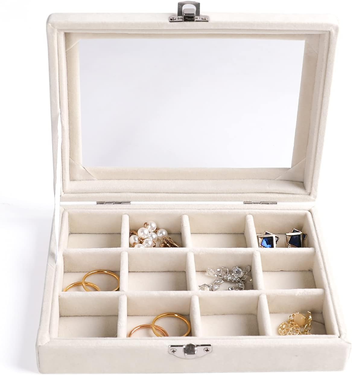 Tiny 12 Grid Earring Organizer Tray, Velvet Jewelry Box with Lid | Jewelry Tray With Lid,Adjuatable Dividers,Velvet Lining,Earring Organizer Box, Display Case,Drawer Insert,Gift For Women