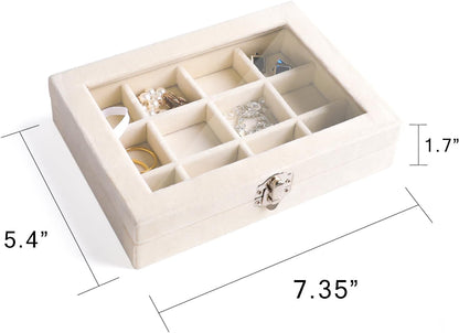 Tiny 12 Grid Earring Organizer Tray, Velvet Jewelry Box with Lid | Jewelry Tray With Lid,Adjuatable Dividers,Velvet Lining,Earring Organizer Box, Display Case,Drawer Insert,Gift For Women