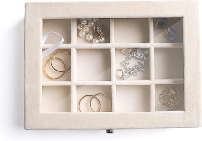 Tiny 12 Grid Earring Organizer Tray, Velvet Jewelry Box with Lid | Jewelry Tray With Lid,Adjuatable Dividers,Velvet Lining,Earring Organizer Box, Display Case,Drawer Insert,Gift For Women