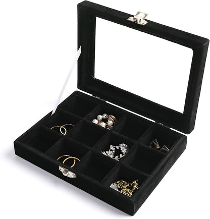 Tiny 12 Grid Earring Organizer Tray, Velvet Jewelry Box with Lid | Jewelry Tray With Lid,Adjuatable Dividers,Velvet Lining,Earring Organizer Box, Display Case,Drawer Insert,Gift For Women